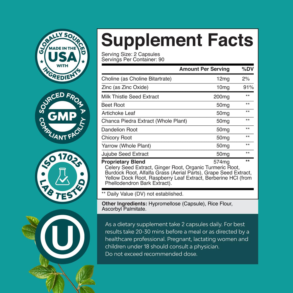 Natures Craft Liver Cleanse product label emphasizing quality ingredients.