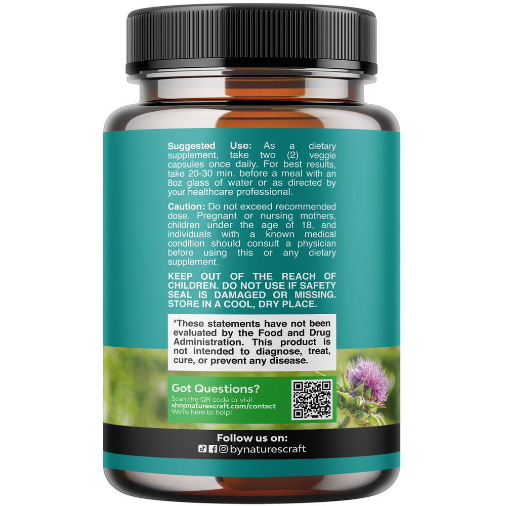 Close-up of Natures Craft liver cleanse pills highlighting milk thistle benefits.