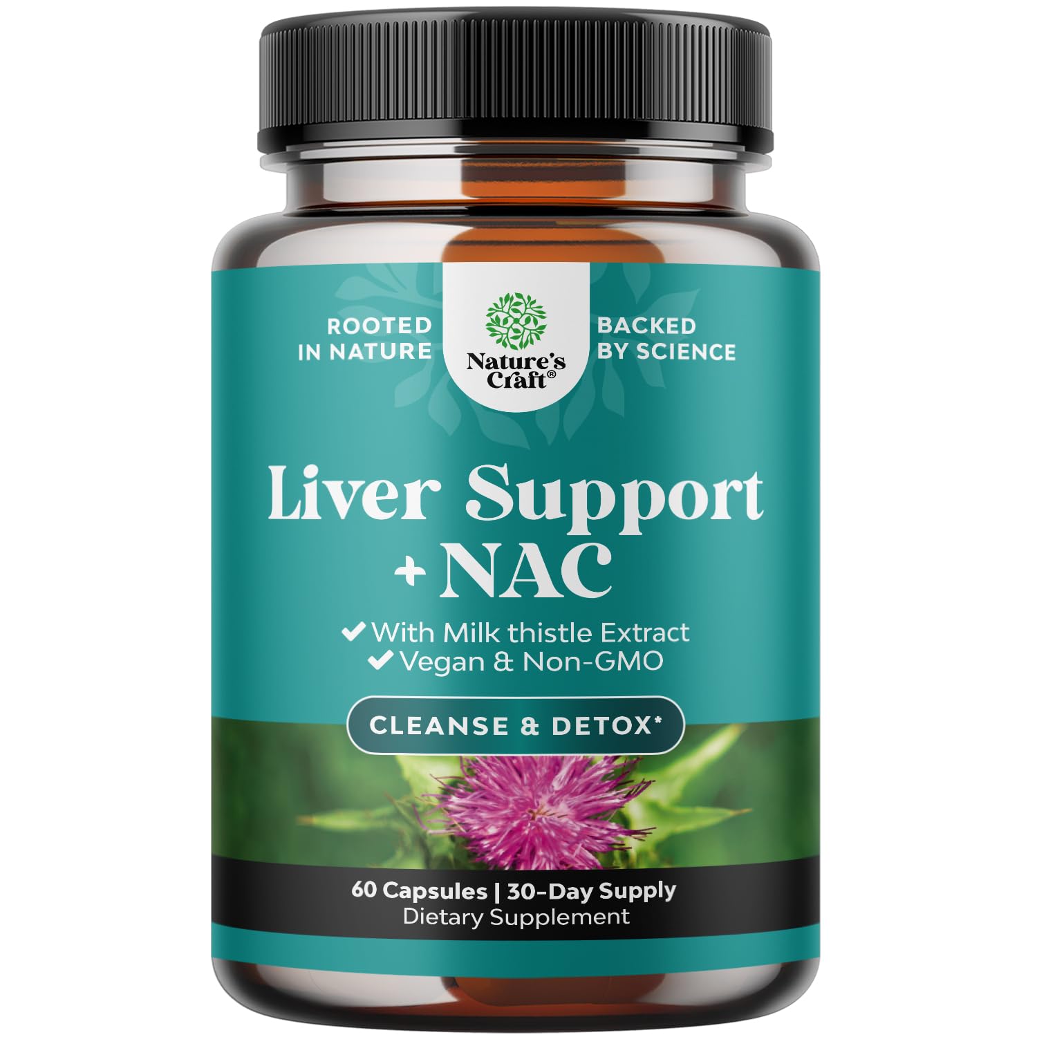 Nature's Craft Liver Support NAC bottle pour shows convenient daily detox potential.