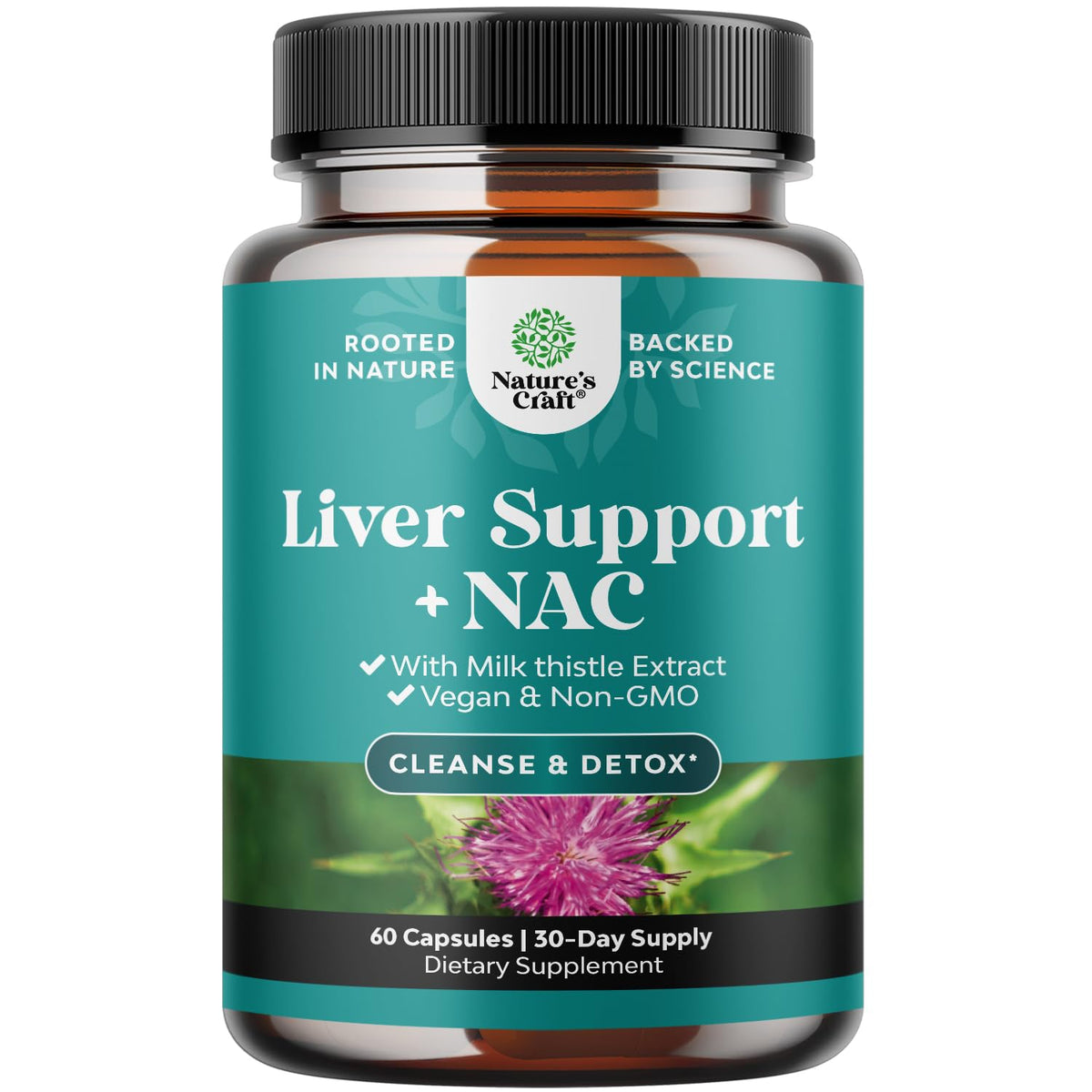 Nature's Craft Liver Support NAC bottle pour shows convenient daily detox potential.