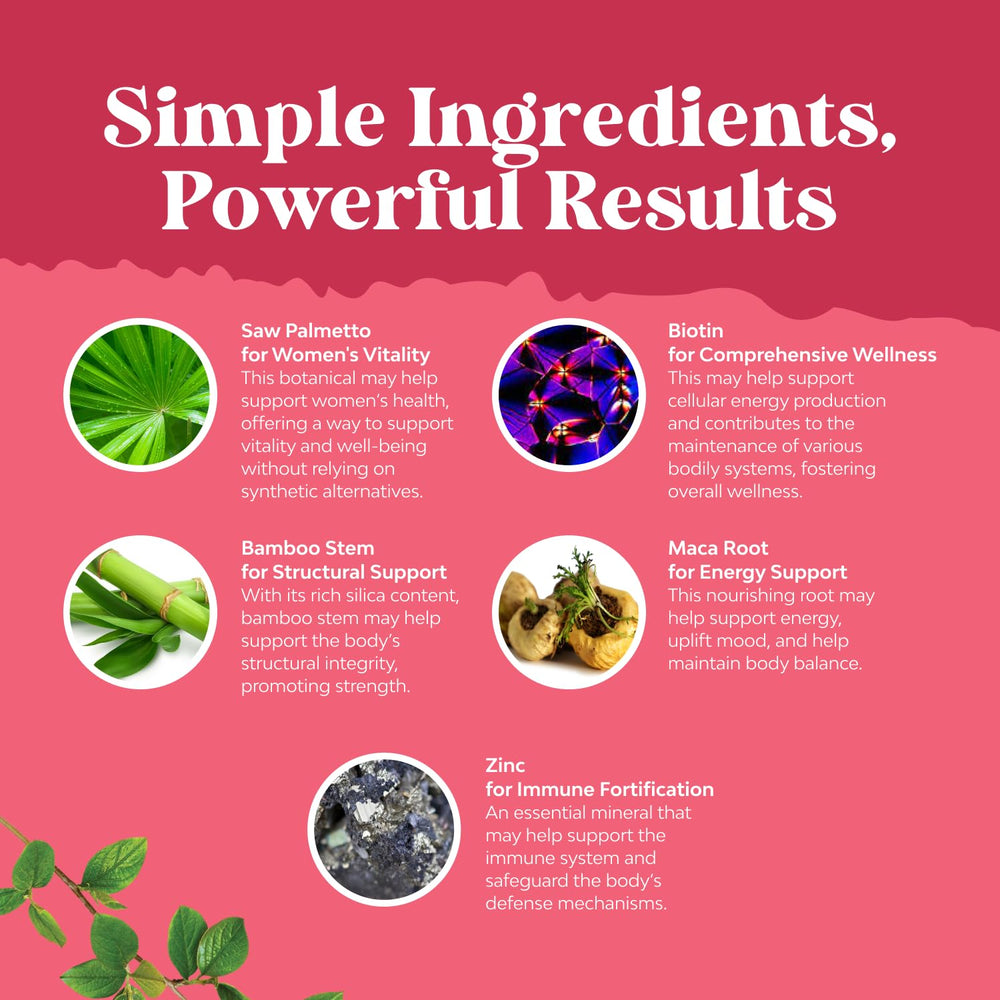 Nature's Craft maca root and biotin capsules indicate hair wellness support