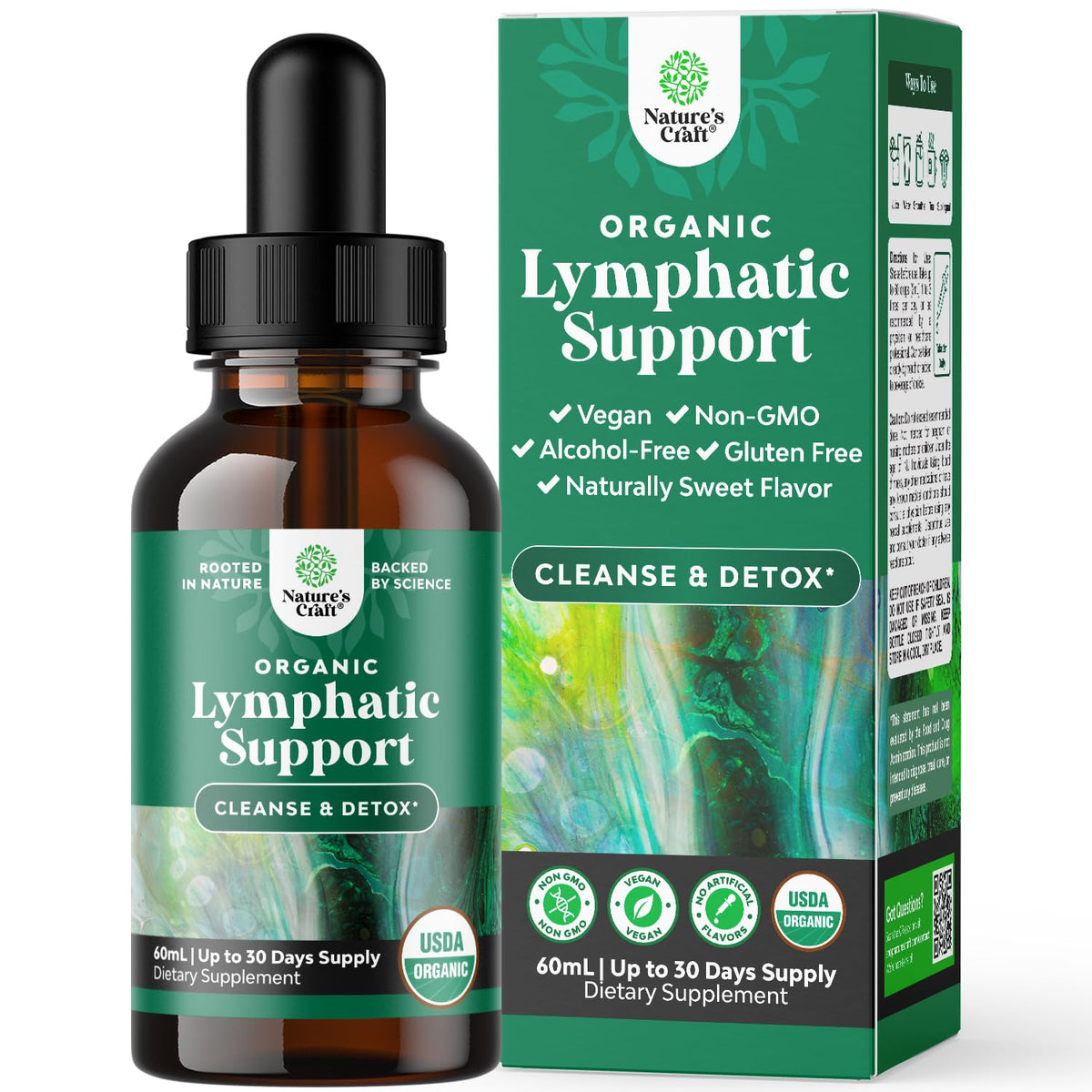 Natures Craft Organic Lymphatic Support Drops bottle pour for easy daily use