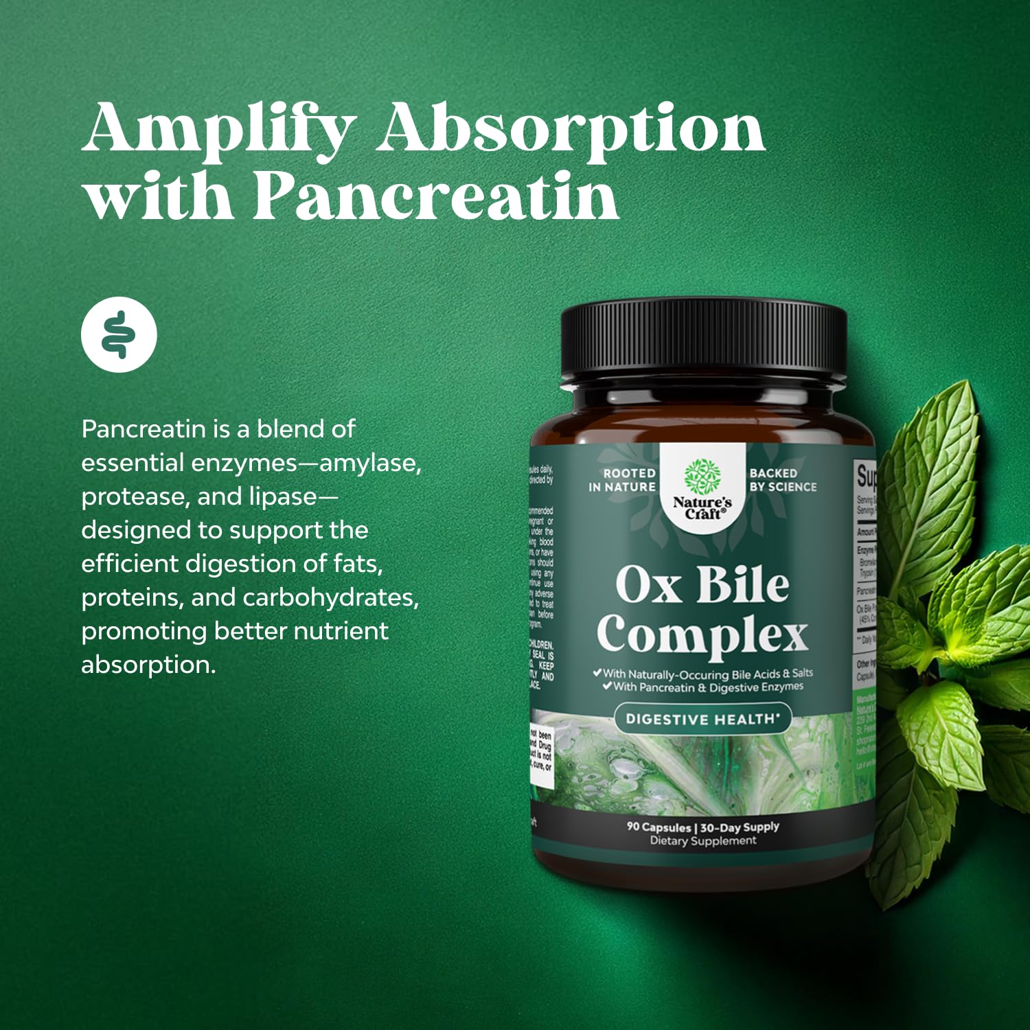 Natures Craft Pancreatin digestive enzymes label highlights USA-made quality