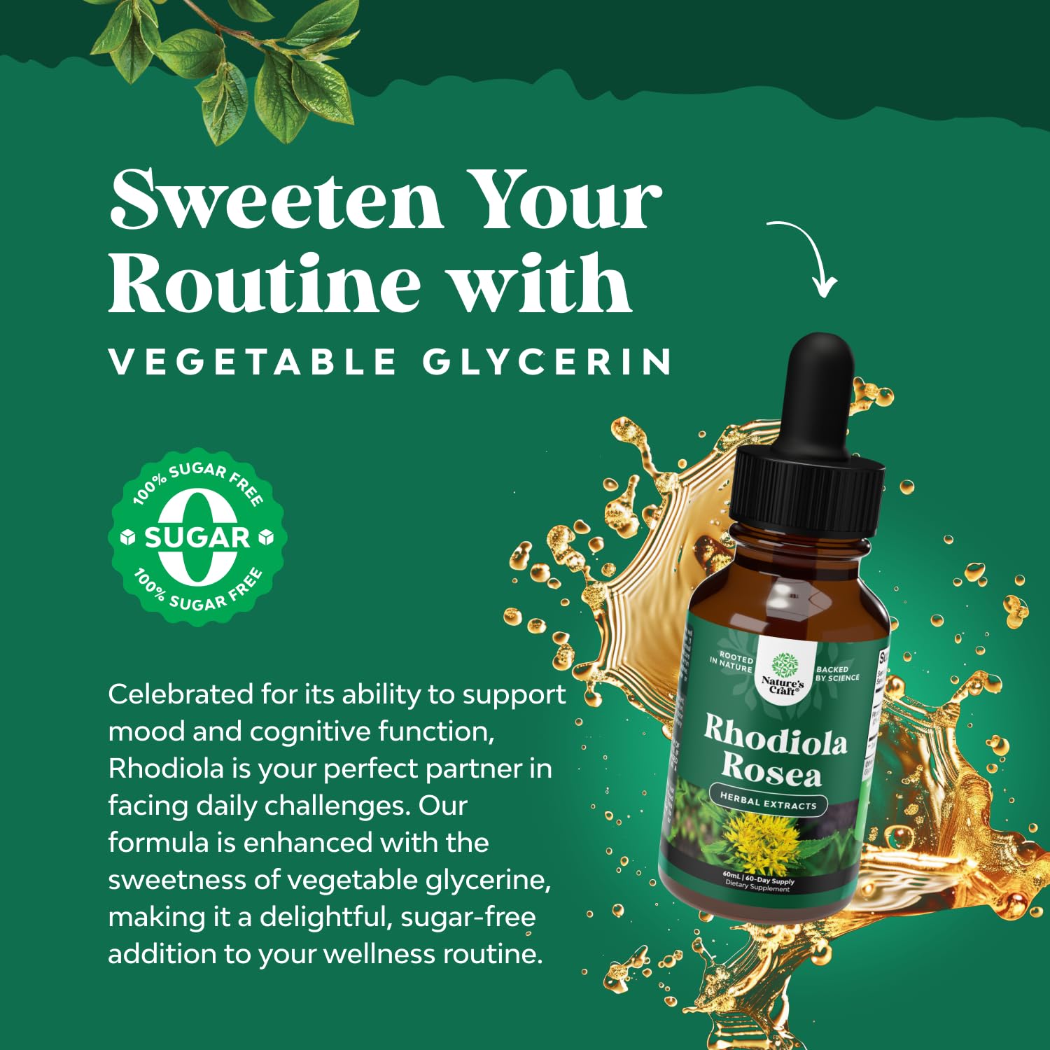 Natures Craft Rhodiola Rosea extract label, highlighting 3% salidrosides for potency.