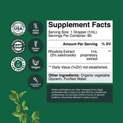 Natures Craft Rhodiola tincture dropper close-up, showcasing pure extract for reliable intake.