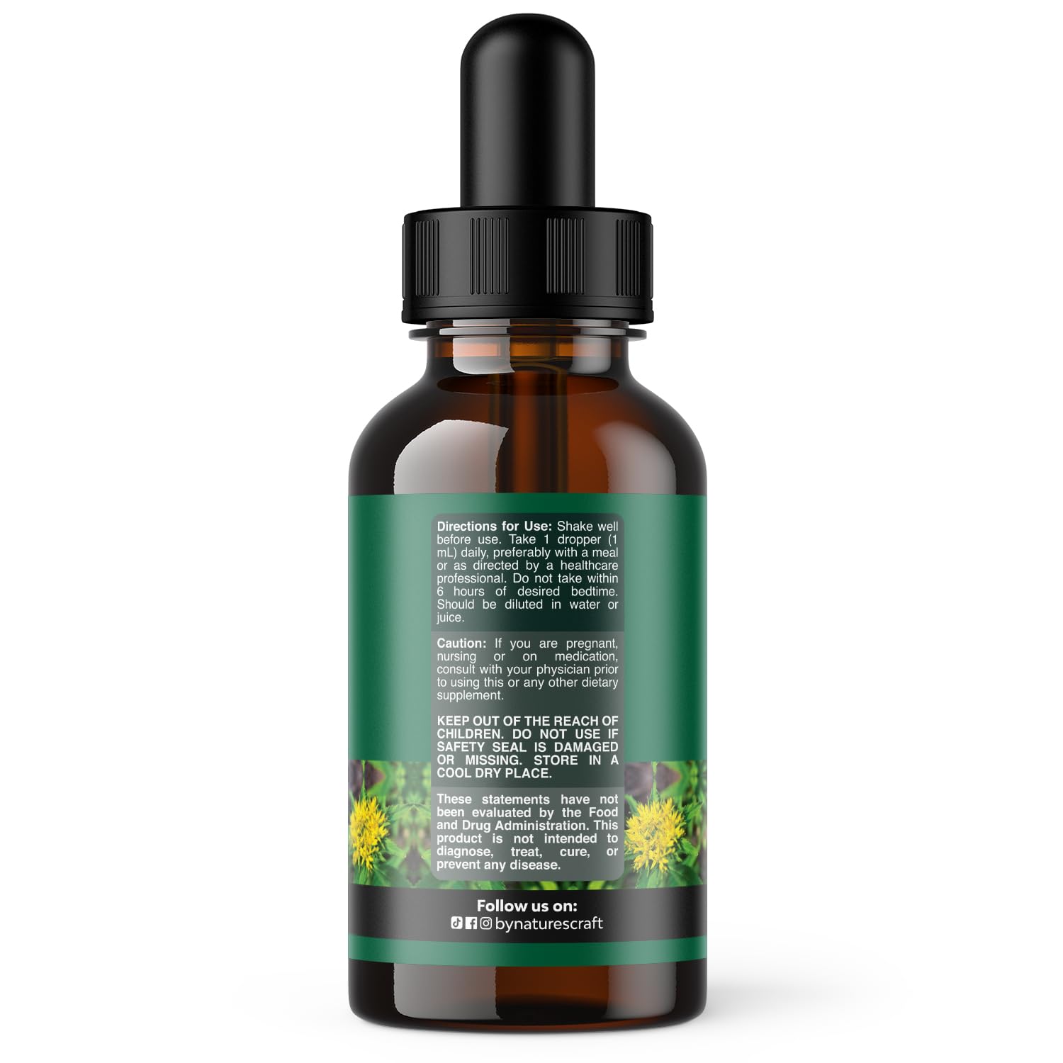 Natures Craft Rhodiola tincture pour bottle, easy dosing for quick daily use.