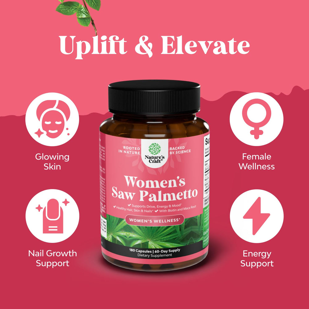 Nature's Craft saw palmetto for women packaging side with product overview