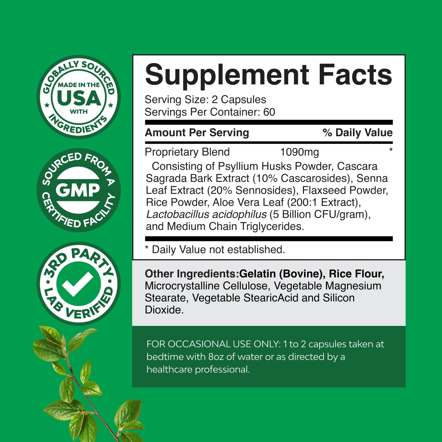 Natures Craft senna leaf capsules pack for occasional constipation relief