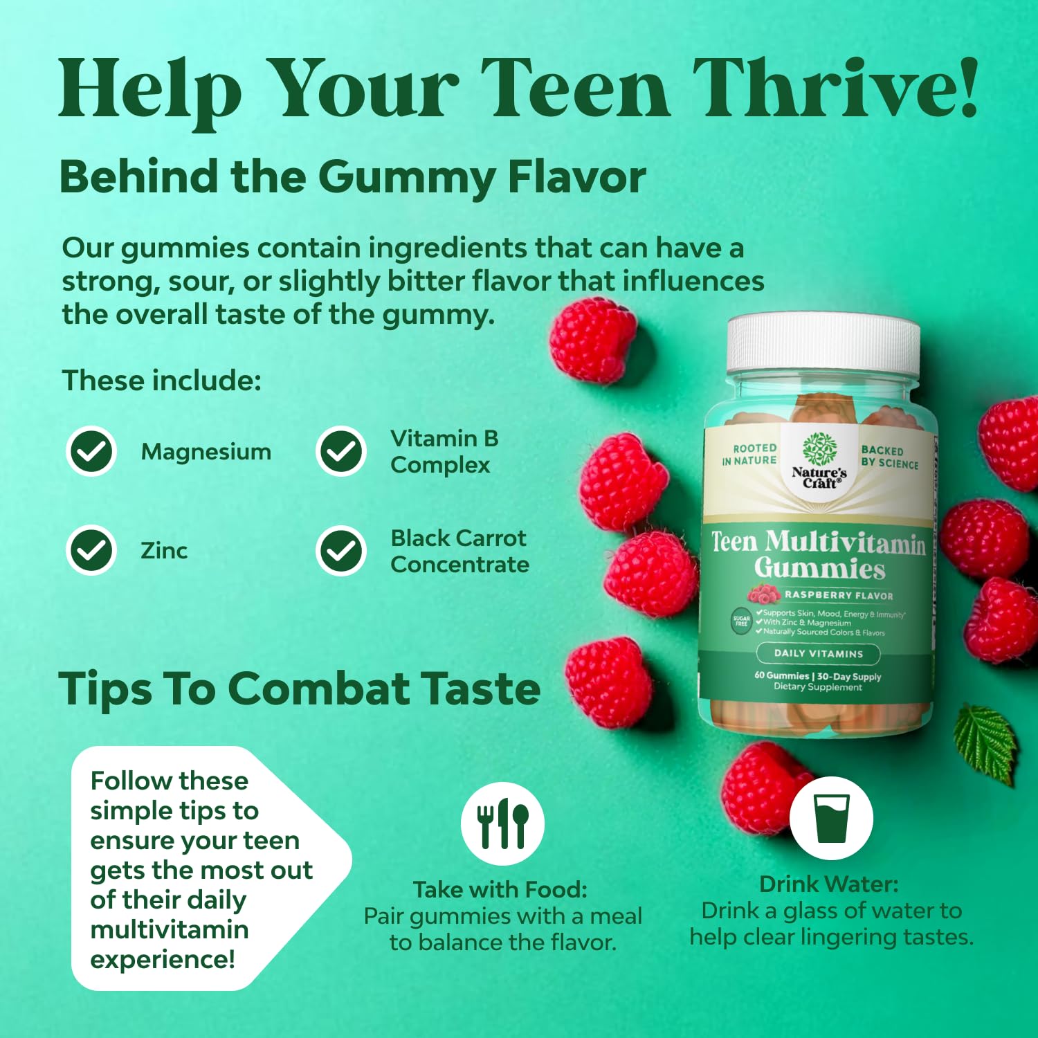 Natures Craft Teen Multivitamin Gummies package angle emphasizes daily routine.