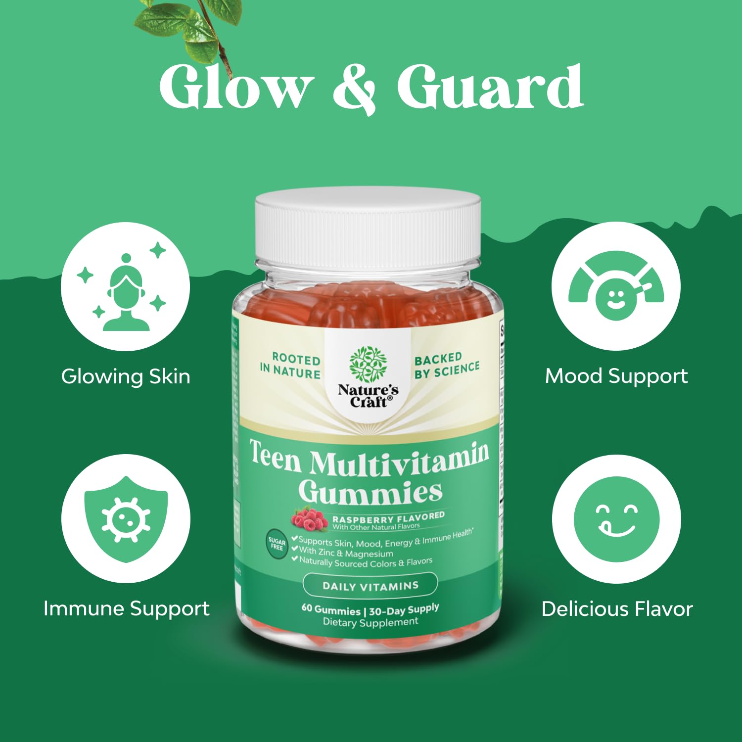 Natures Craft Teen Multivitamin Gummies teen-friendly bottle supports growing bodies.