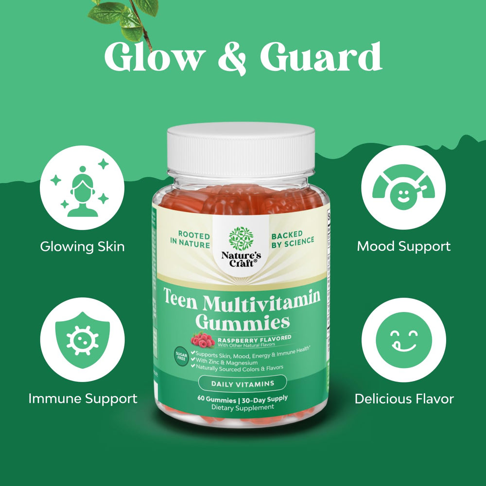 Natures Craft Teen Multivitamin Gummies teen-friendly bottle supports growing bodies.