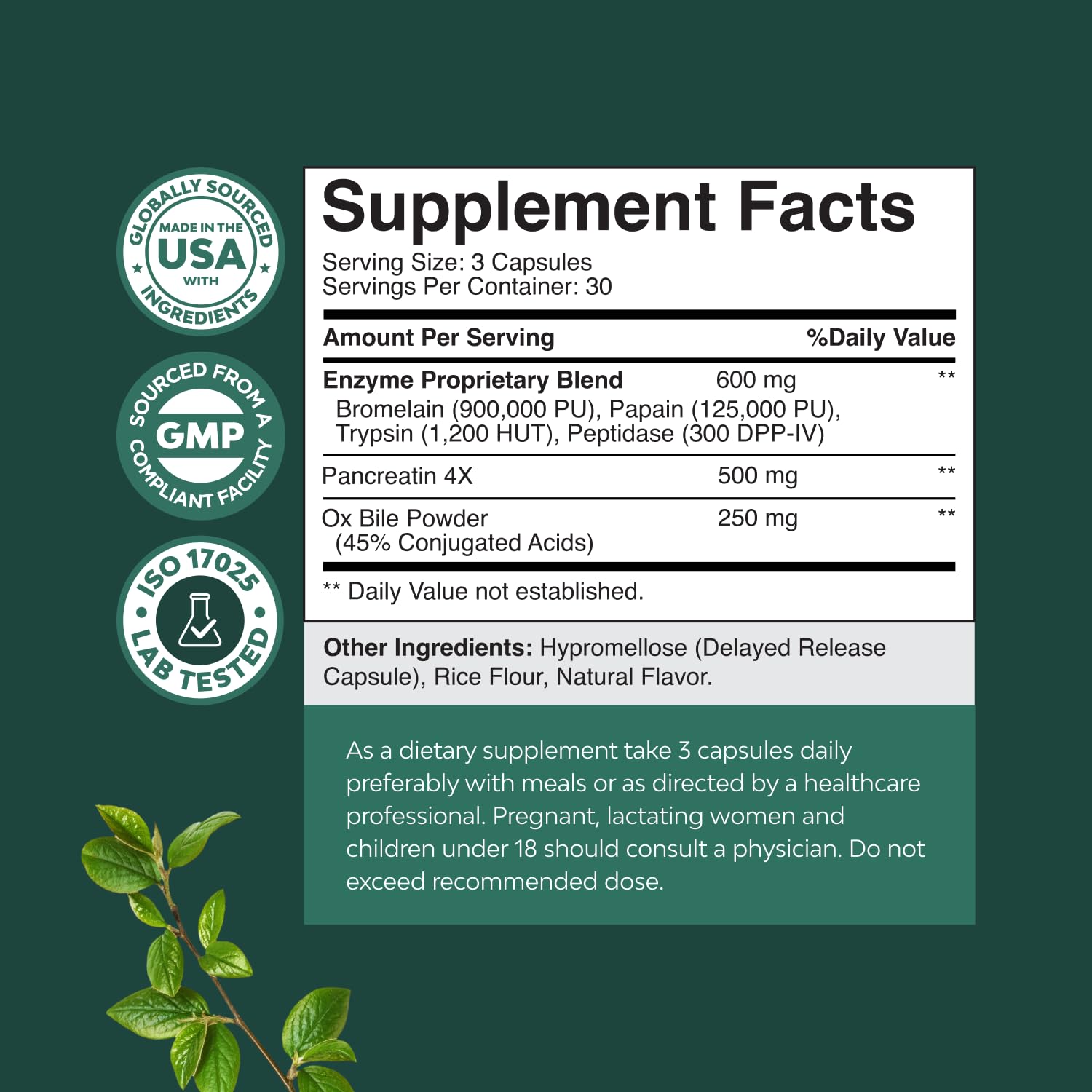 Natures Craft Trypsin capsules highlight protein digestion support