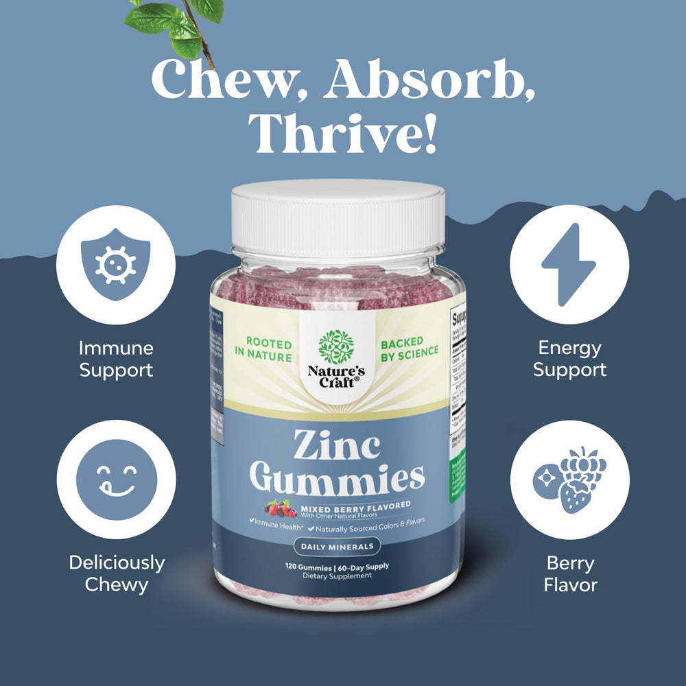 Natures Craft zinc gummies packaging emphasizes gelatin-free purity