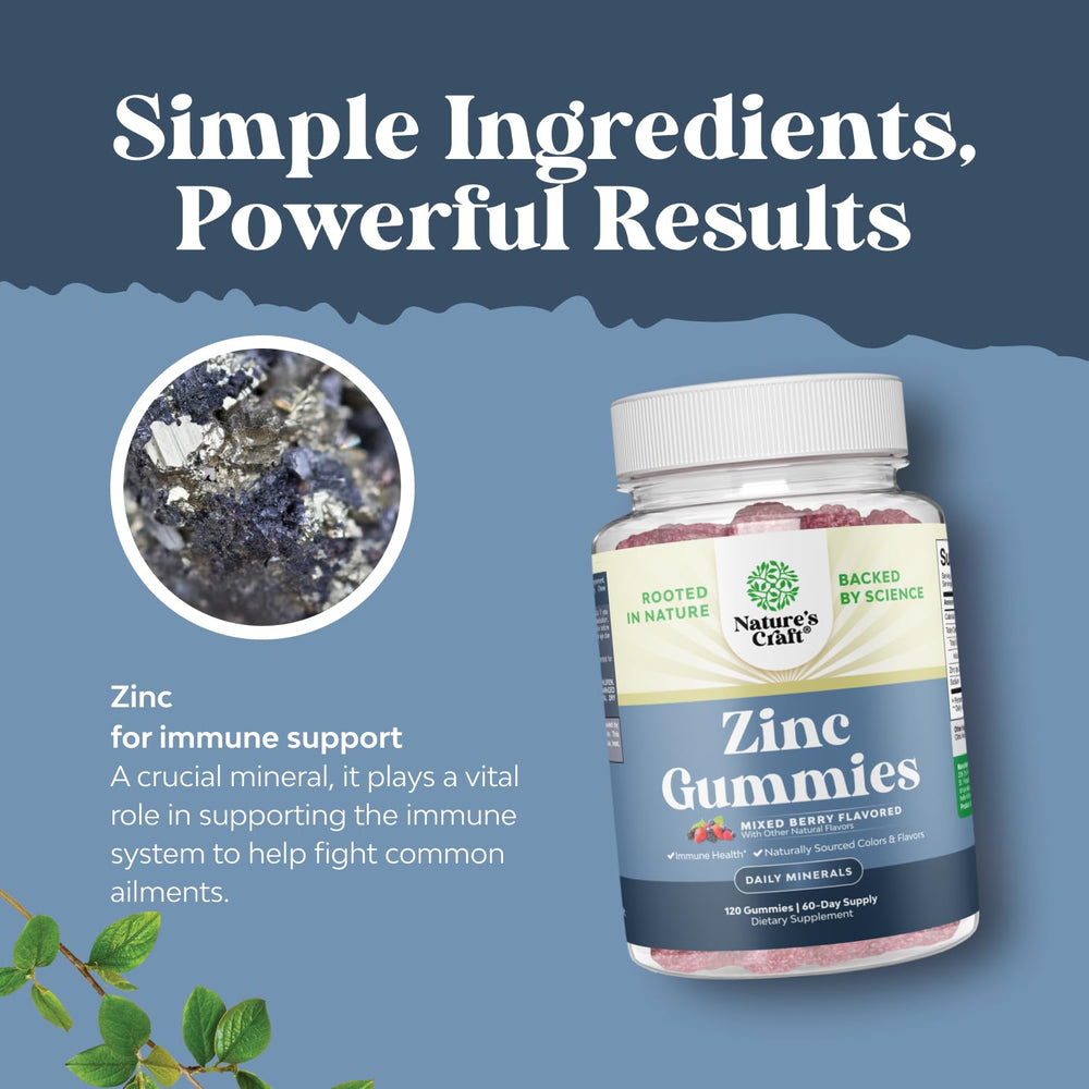 Natures Craft zinc gummies box highlights Made in USA and GMP quality