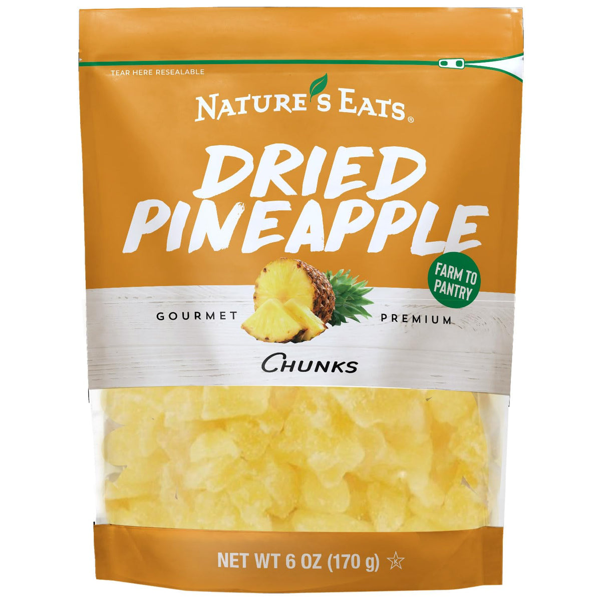 Nature's Eats dried pineapple chunks 6oz bag — convenient tropical snack