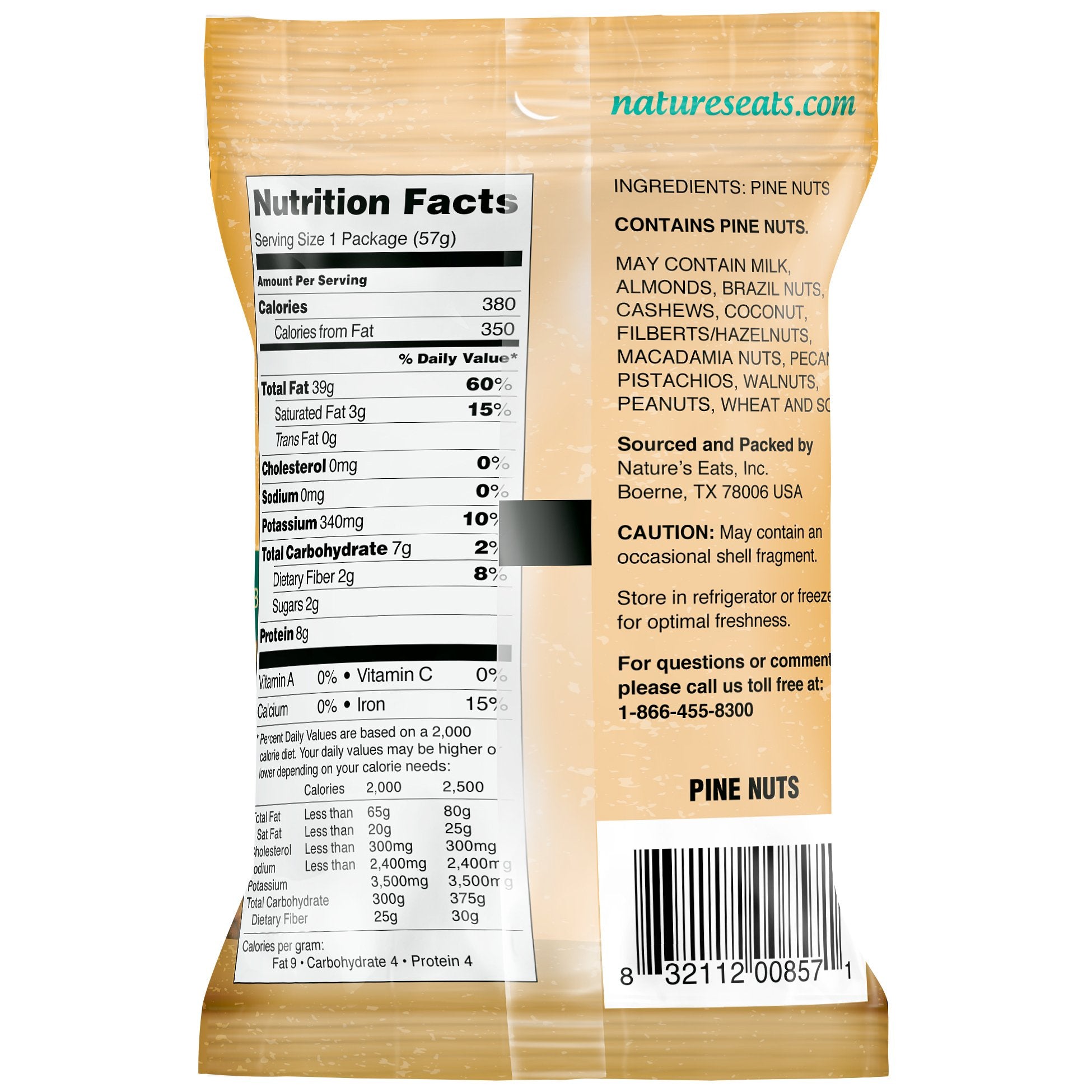 Close-up of Nature's Eats pine nuts' buttery texture, ideal for pesto and baking.