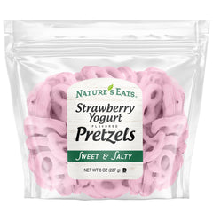 Natures Eats Strawberry Yogurt Pretzels front-pack image, ideal on-the-go snack.