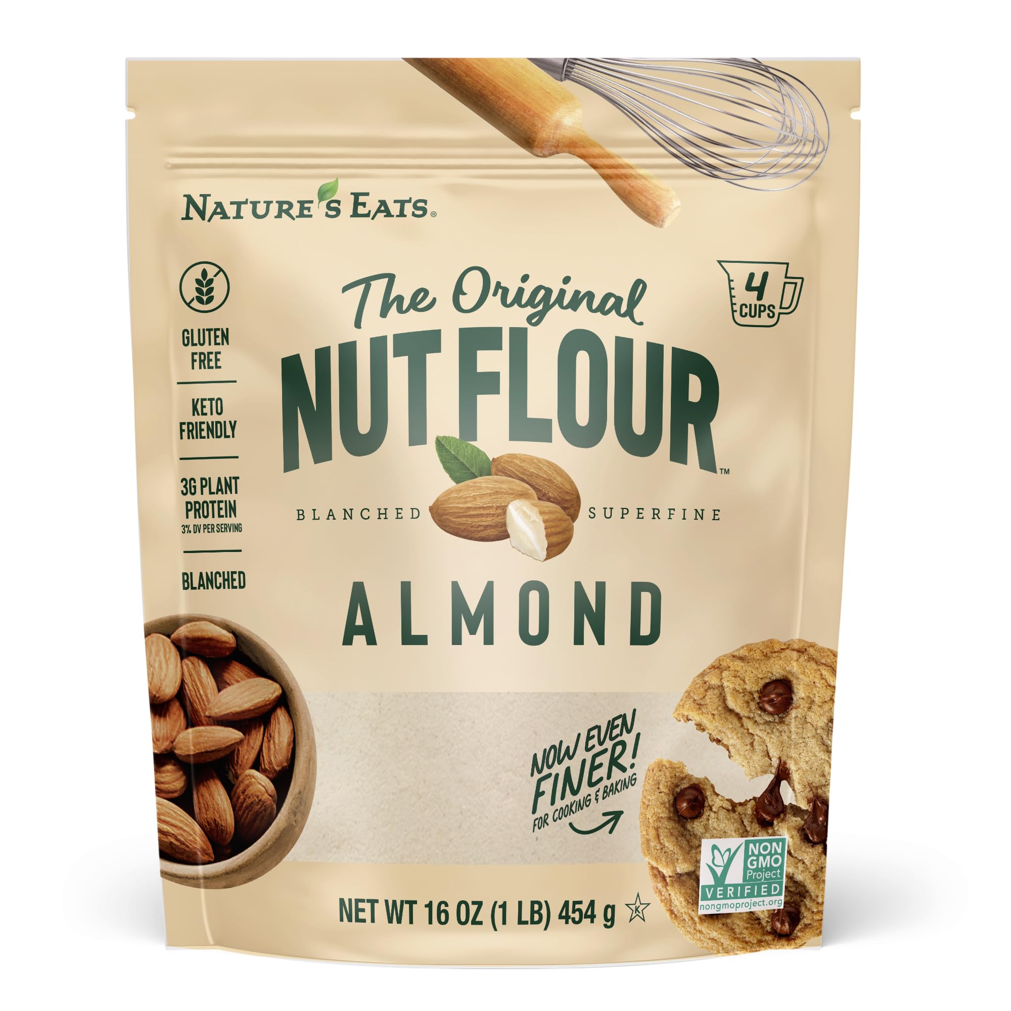 Nature’s Eats Superfine Almond Flour packet, fine texture for smooth baking and gluten-free meals.