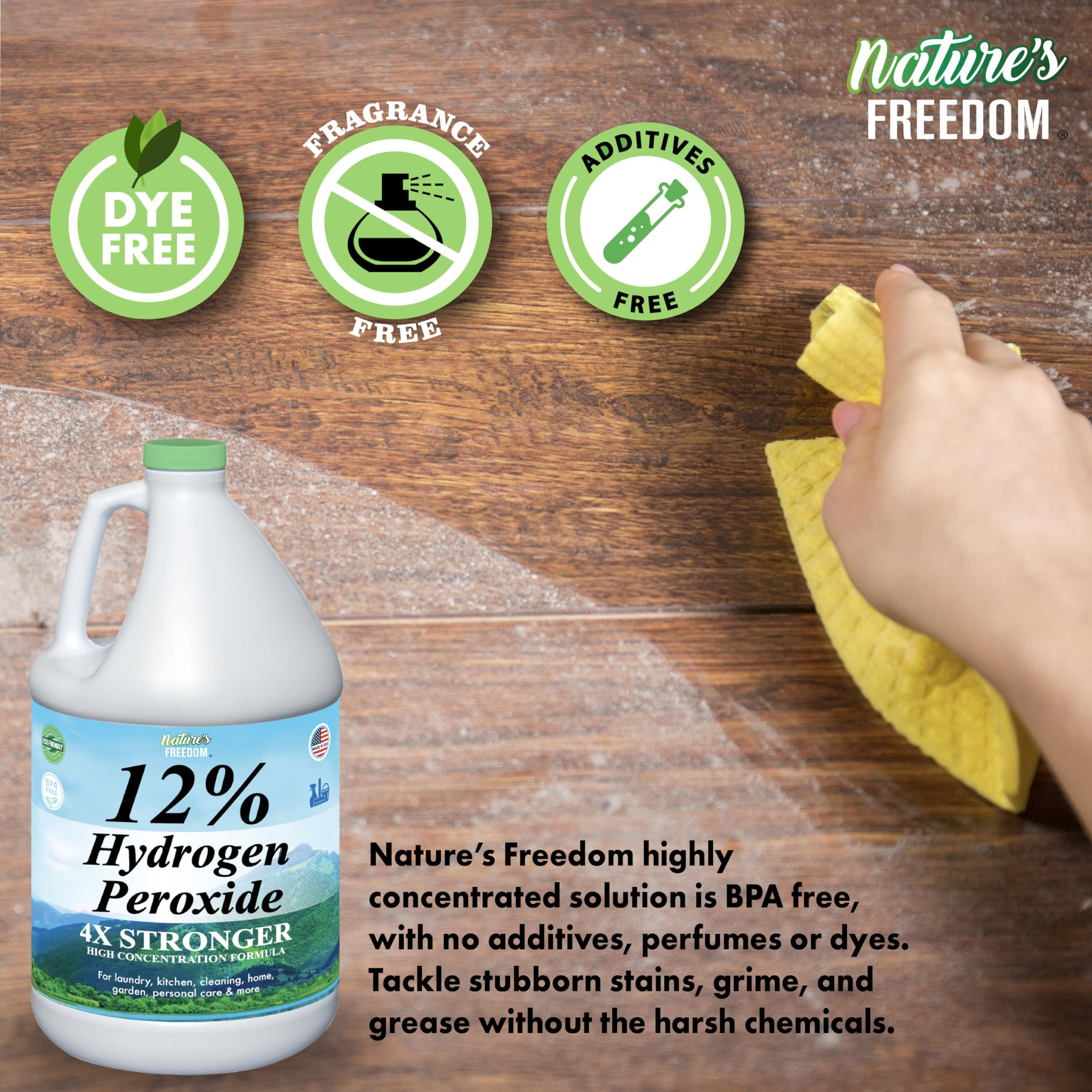 Nature's Freedom Made-in-USA label emphasizing manufacturing quality.