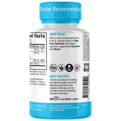 Biotin-stabilized Nutri R ALA capsules contrasted with vegan shell.