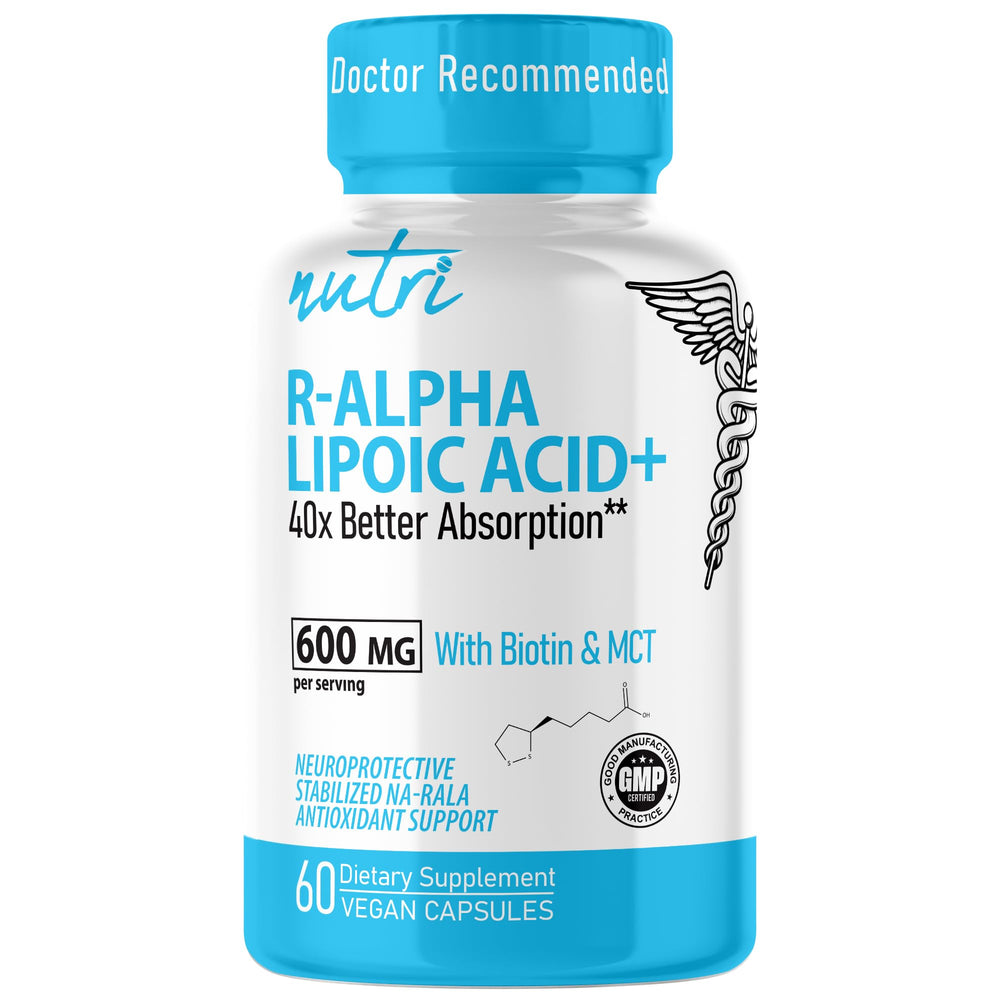 Nature's Fusions Nutri R Alpha Lipoic Acid bottle shows 600 mg dose and vegan formula.