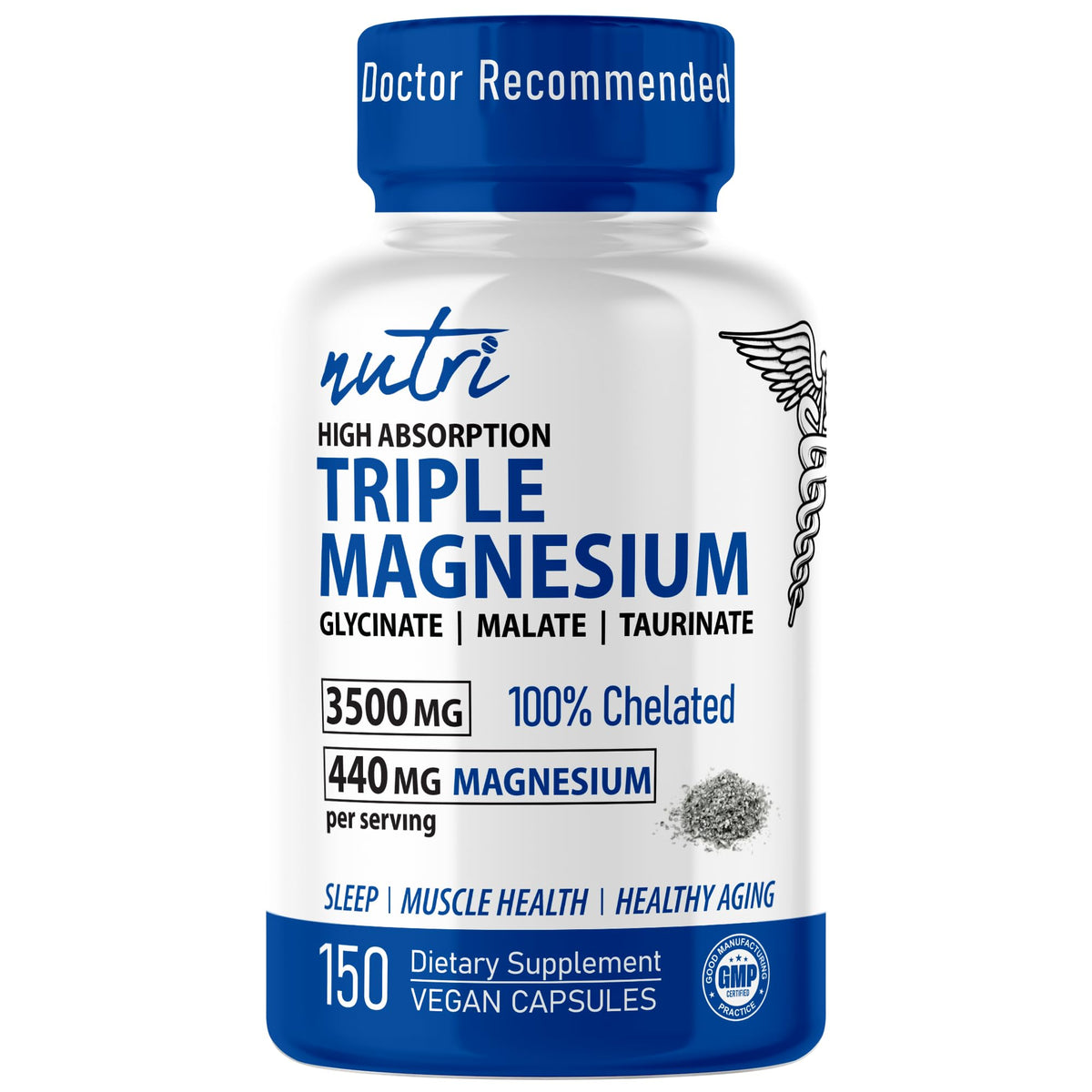 Nature's Fusions Nutri Triple Magnesium Complex bottle on a counter suggesting daily magnesium support.