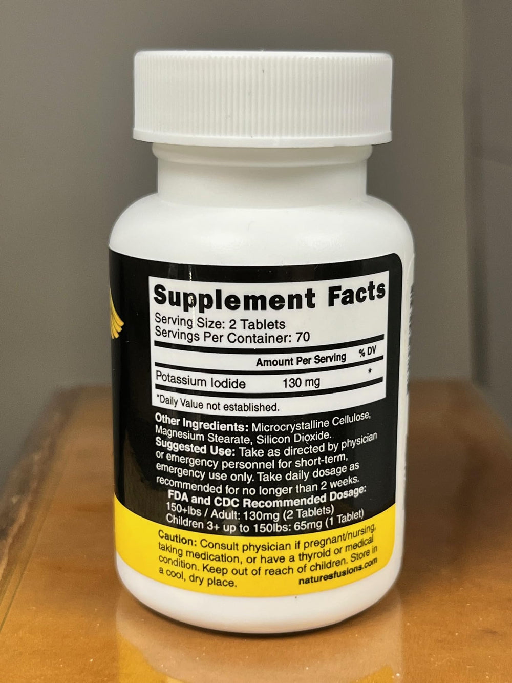 Nature's Fusions KI tablets showing adult dosage of two tablets.