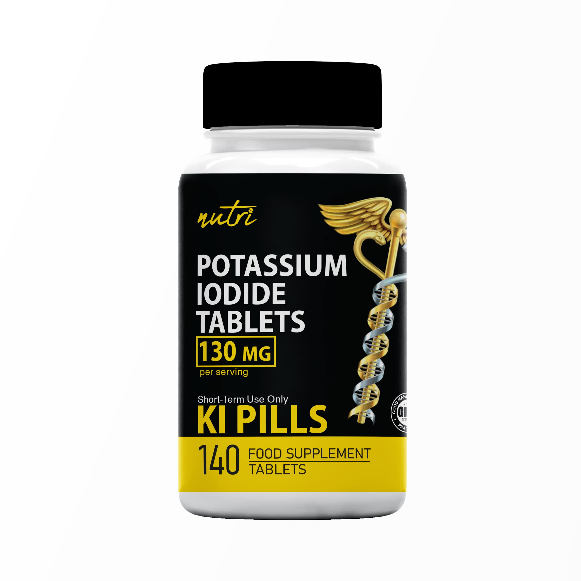 Nature's Fusions potassium iodide tablets bottle label for emergency preparedness.