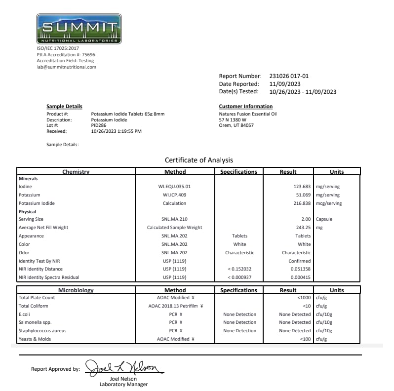 Nature's Fusions Potassium Iodide produced in USA with USP-grade crystals
