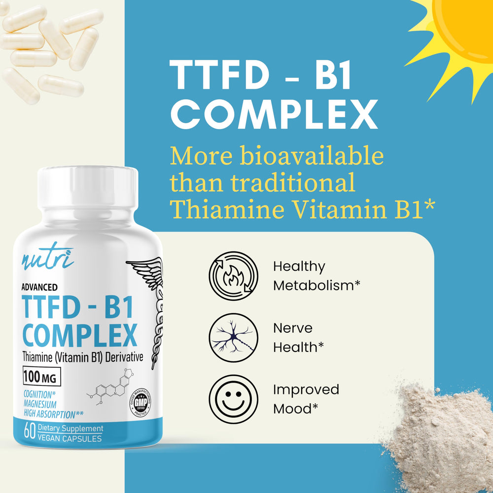 Nature's Fusions TTFD Thiamine with Magnesium capsule emphasizing energy support and nerve health