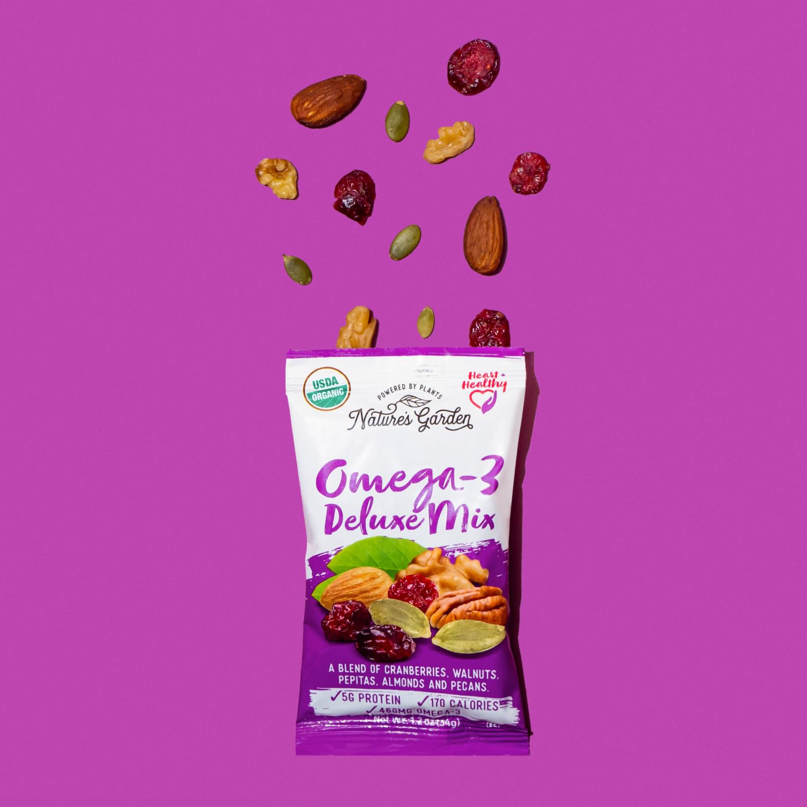 Nature's Garden Omega-3 Deluxe Mix sustainability image emphasizes responsibly sourced ingredients