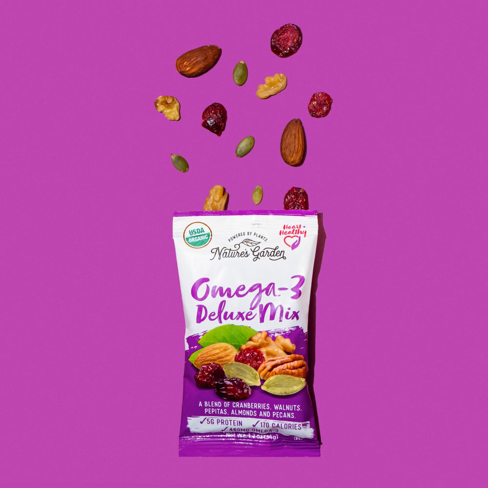 Nature's Garden Omega-3 Deluxe Mix sustainability image emphasizes responsibly sourced ingredients