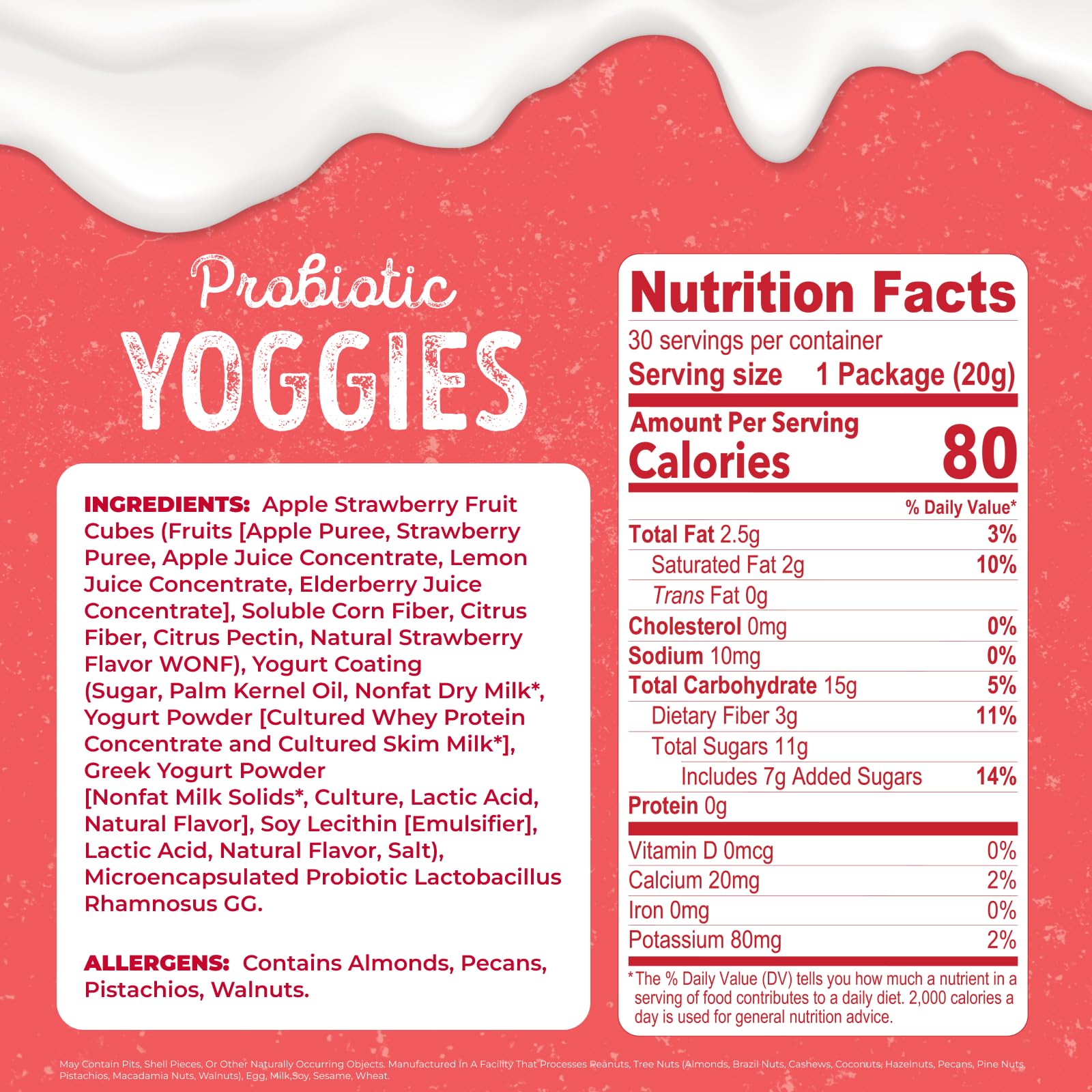 Close-up of Nature's Garden Probiotic Strawberry Yoggies yogurt-coated bites.