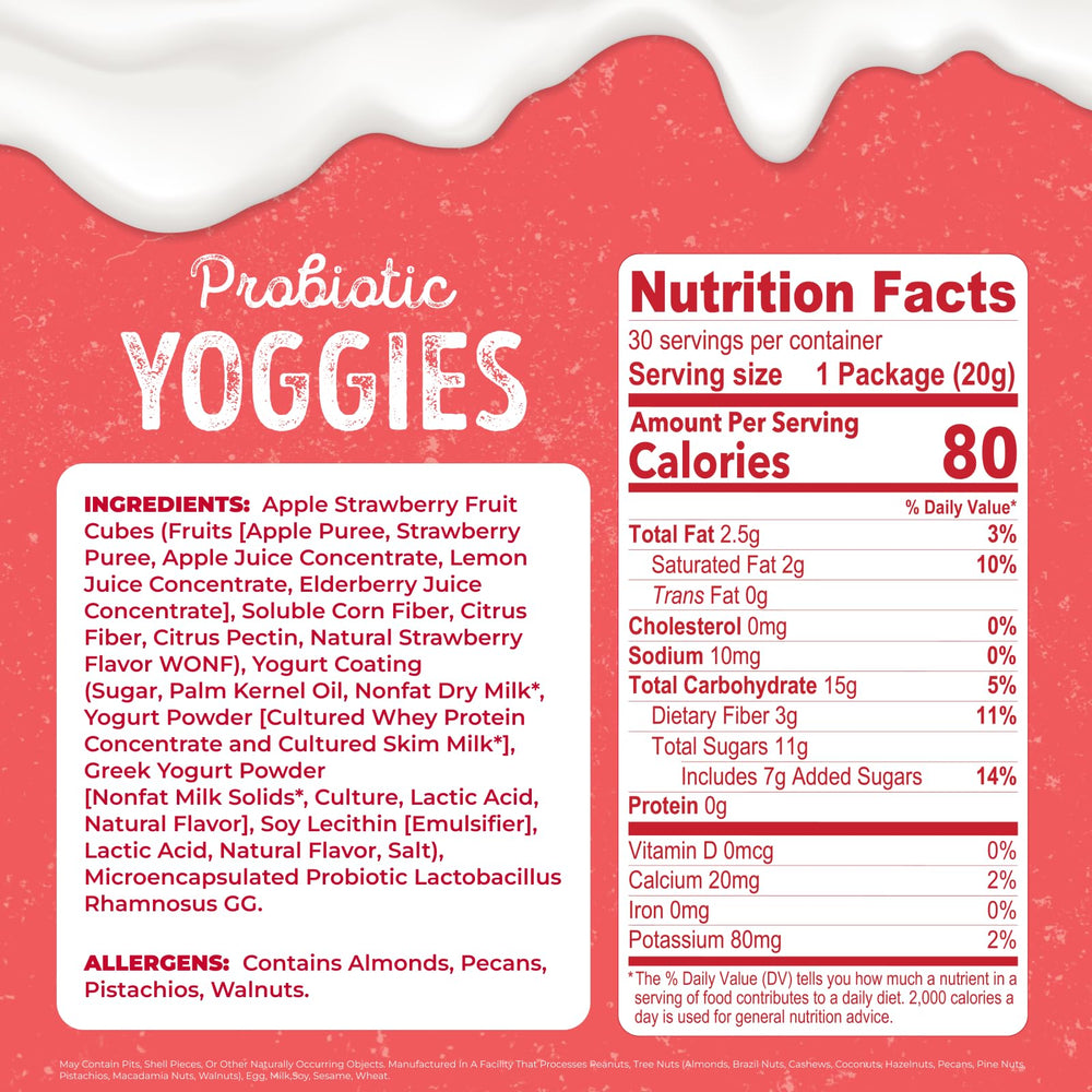 Close-up of Nature's Garden Probiotic Strawberry Yoggies yogurt-coated bites.