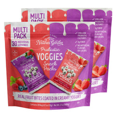 Nature's Garden Yoggies strawberry pack front view, on-the-go probiotic snack