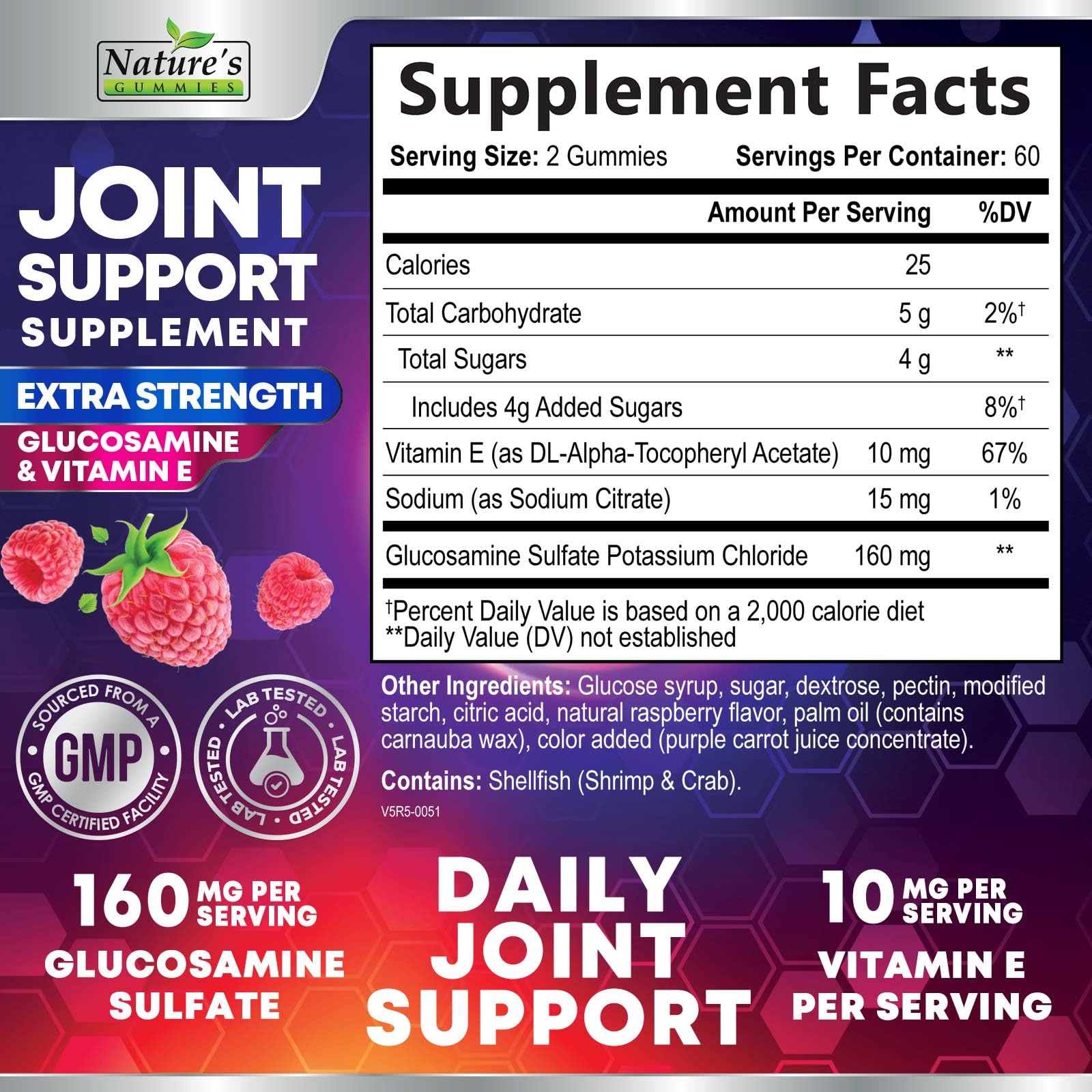 Nature's Gummies Joint Support bottle back showing ingredients and benefits