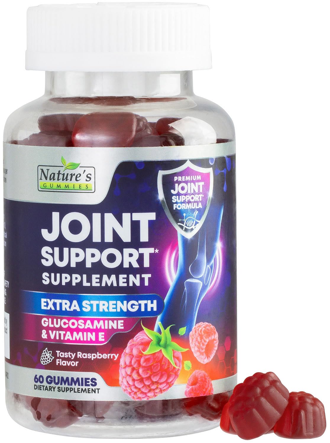 Nature's Gummies Joint Support bottle front with berry gummies for daily joint comfort.