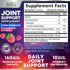 Close-up of Nature's Gummies Joint Support gummies showing chewy texture and berry flavor.