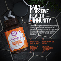 Natures Instincts Ultra Spore Probiotic label close-up showing soy-free, gluten-free, dairy-free formula