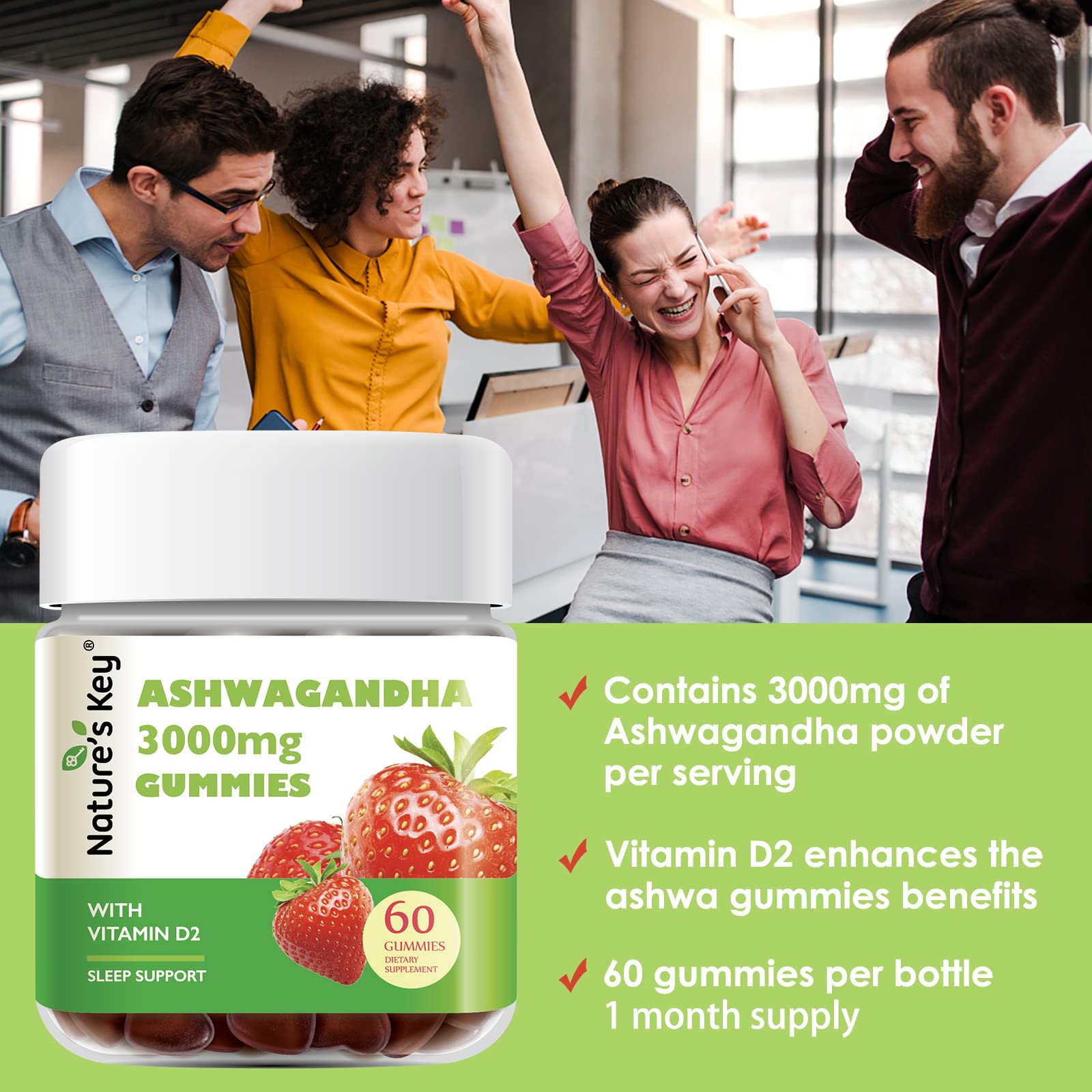 Gluten-free, gelatin-free Nature's Key Ashwagandha Gummies formula