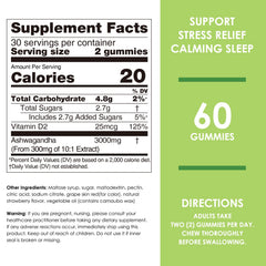 Label highlights vitamin D2 in Nature's Key Ashwagandha Gummies for absorption