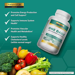 Nature's Lab Gold One Daily bottle close-up shows the packaging and label