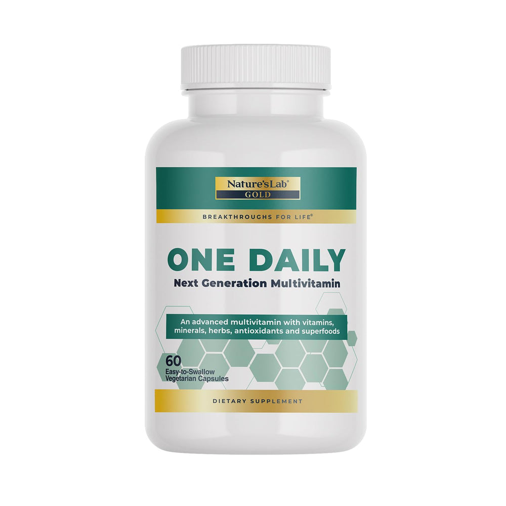 Nature's Lab Gold One Daily bottle pour supports daily energy and routine use