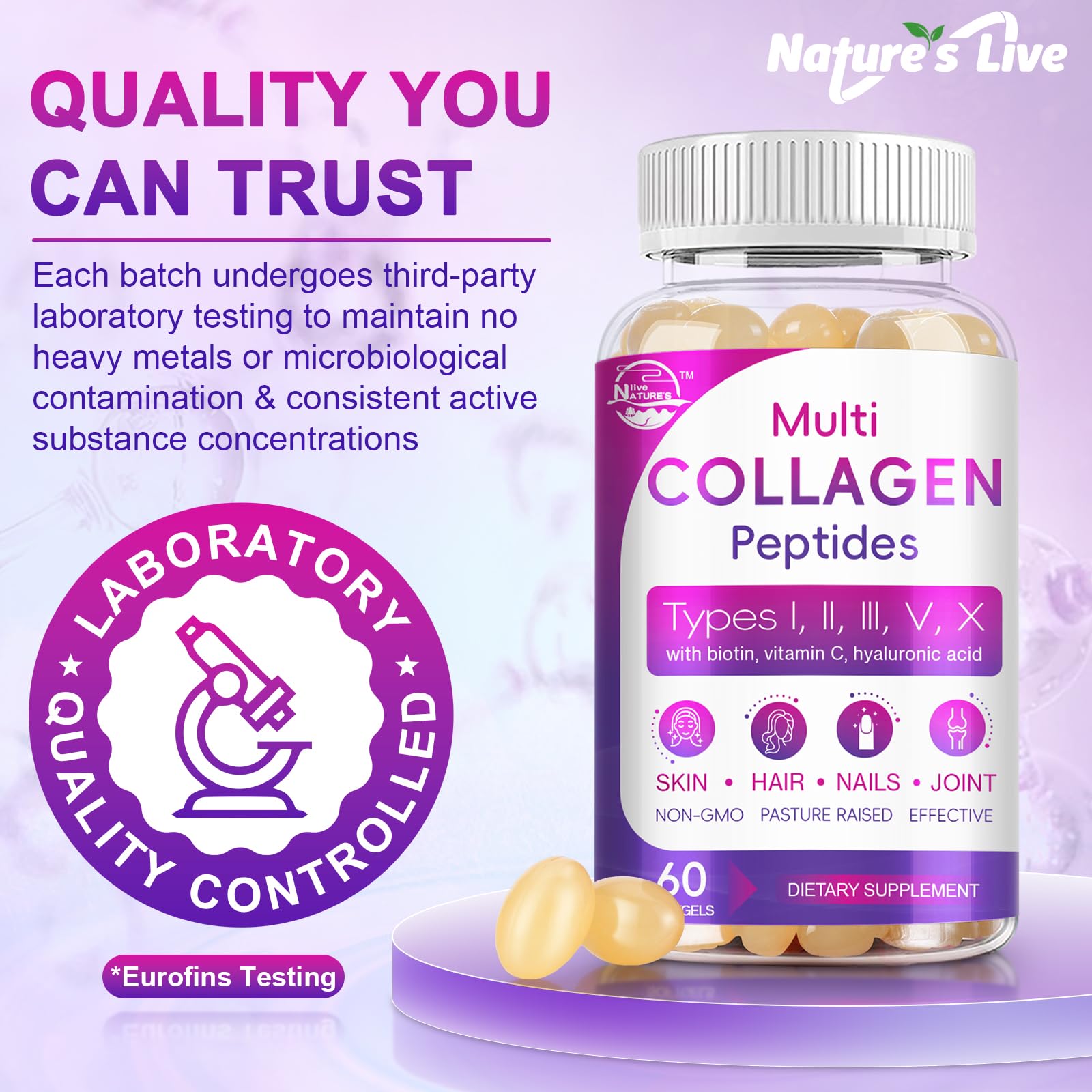 Nature's live softgels derived from grass-fed sources, non-GMO and dairy-free.