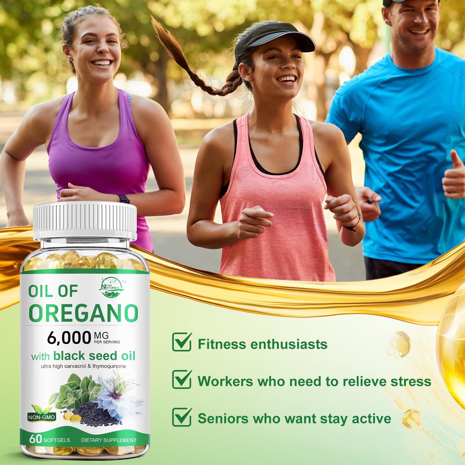 Nature's live label emphasizes non-GMO ingredients and allergen-free formulas.
