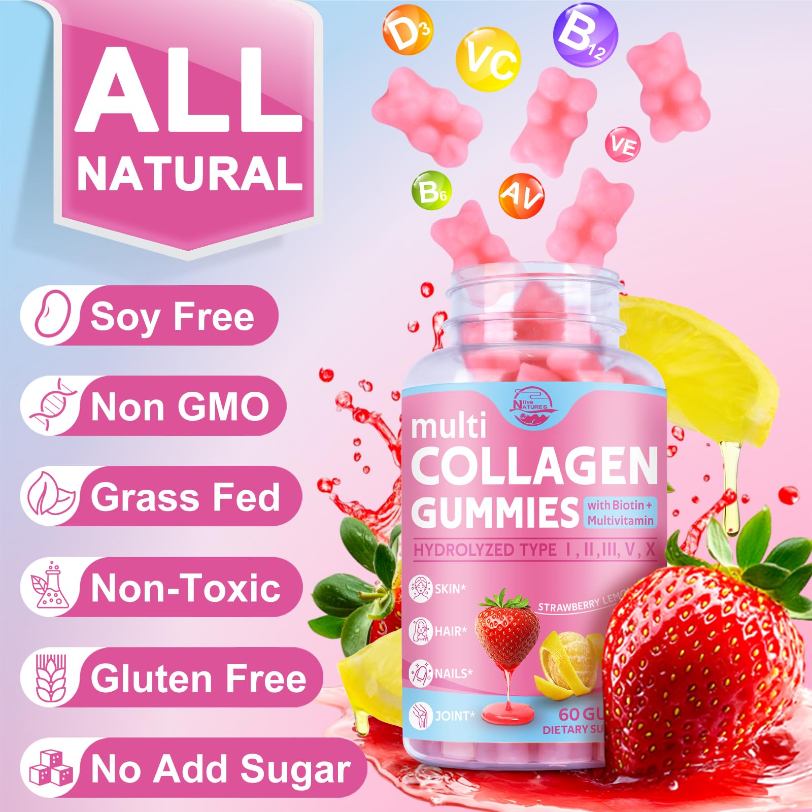 Nature's live gummies with digestive enzyme blend for absorption.