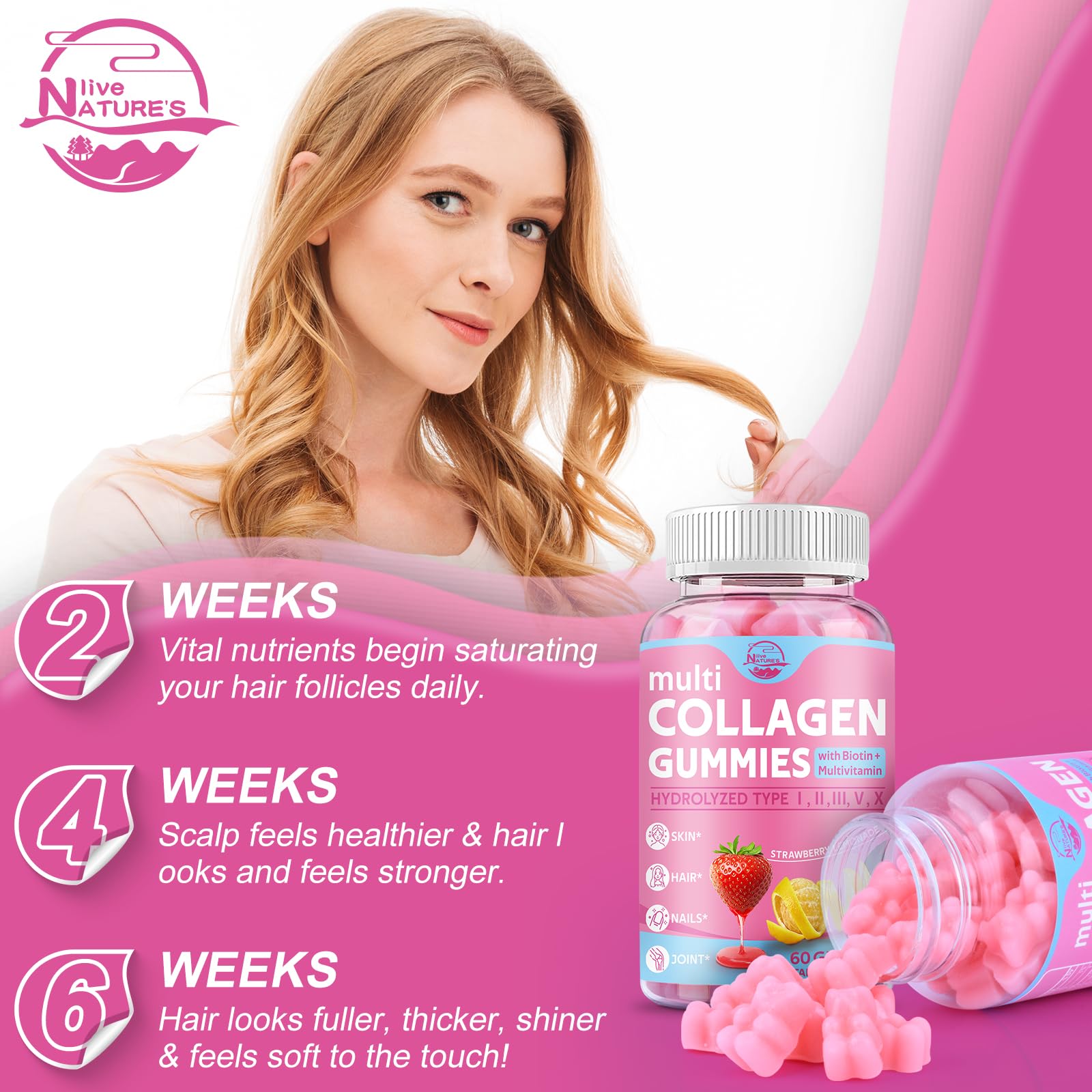 Nature's live 60-count bottle emphasizes sugar-free formulation.