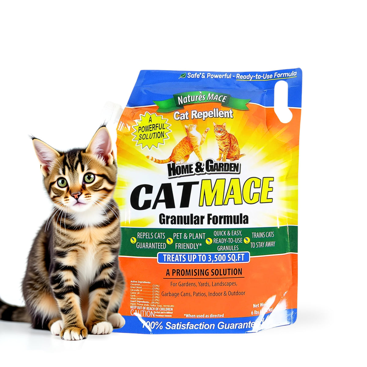 Nature's MACE Cat Mace packaging showcases a 6 lb outdoor deterrent