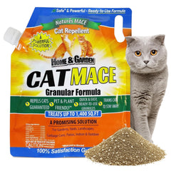 Nature's MACE granular cat repellent coverage protects garden beds and stops digging.