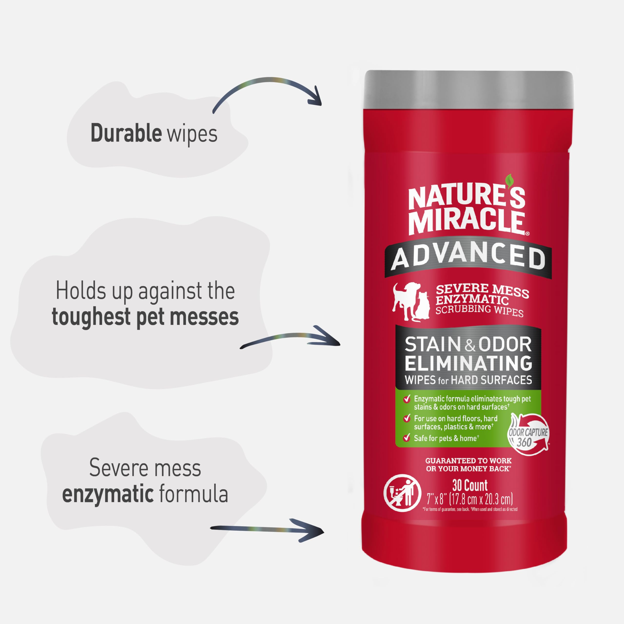 Countertop cleaning with Nature's Miracle on plastic surfaces after a spill.